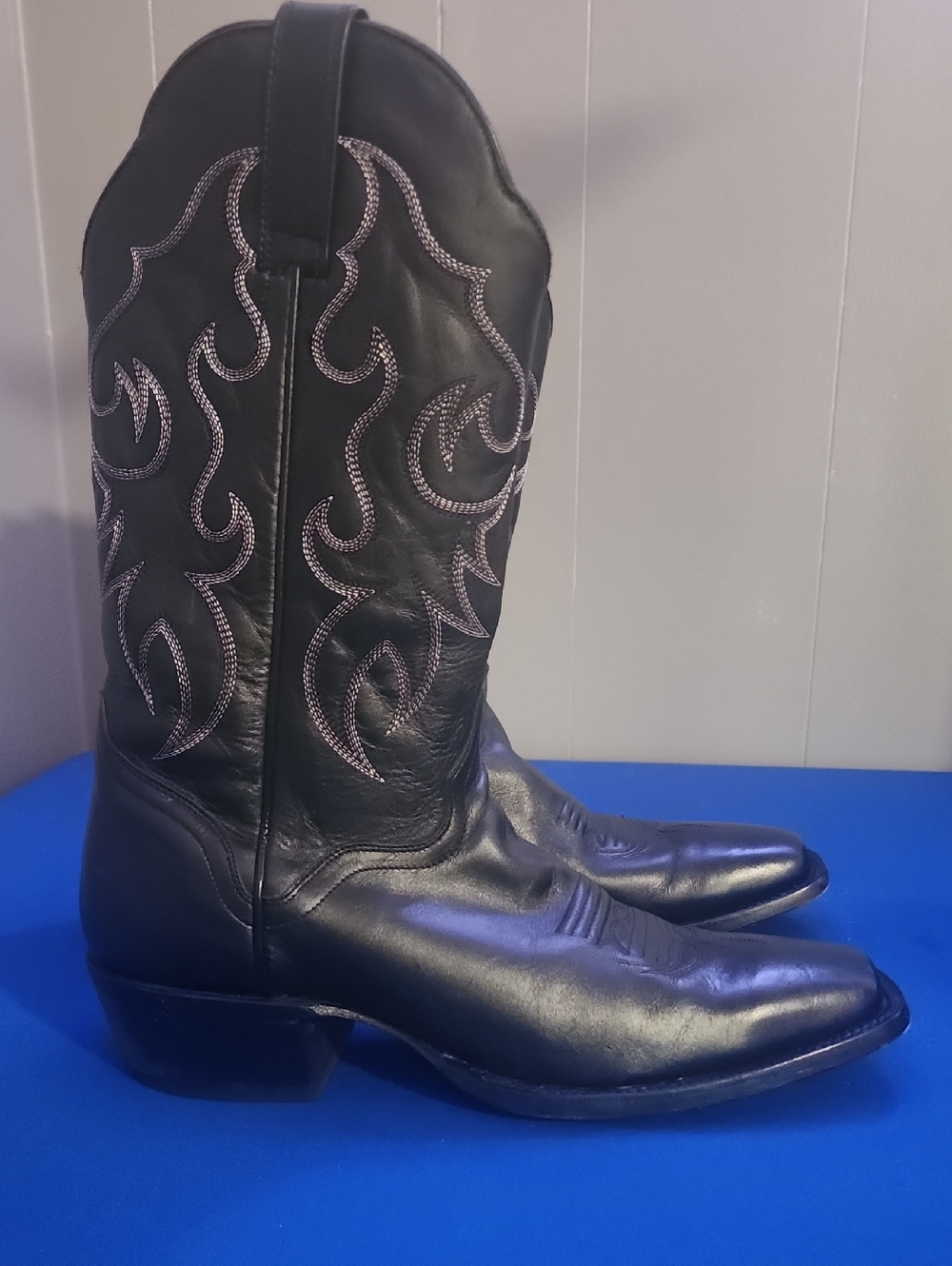 J.B. Dillon Black Leather Western Boots with Embroidered Stitching